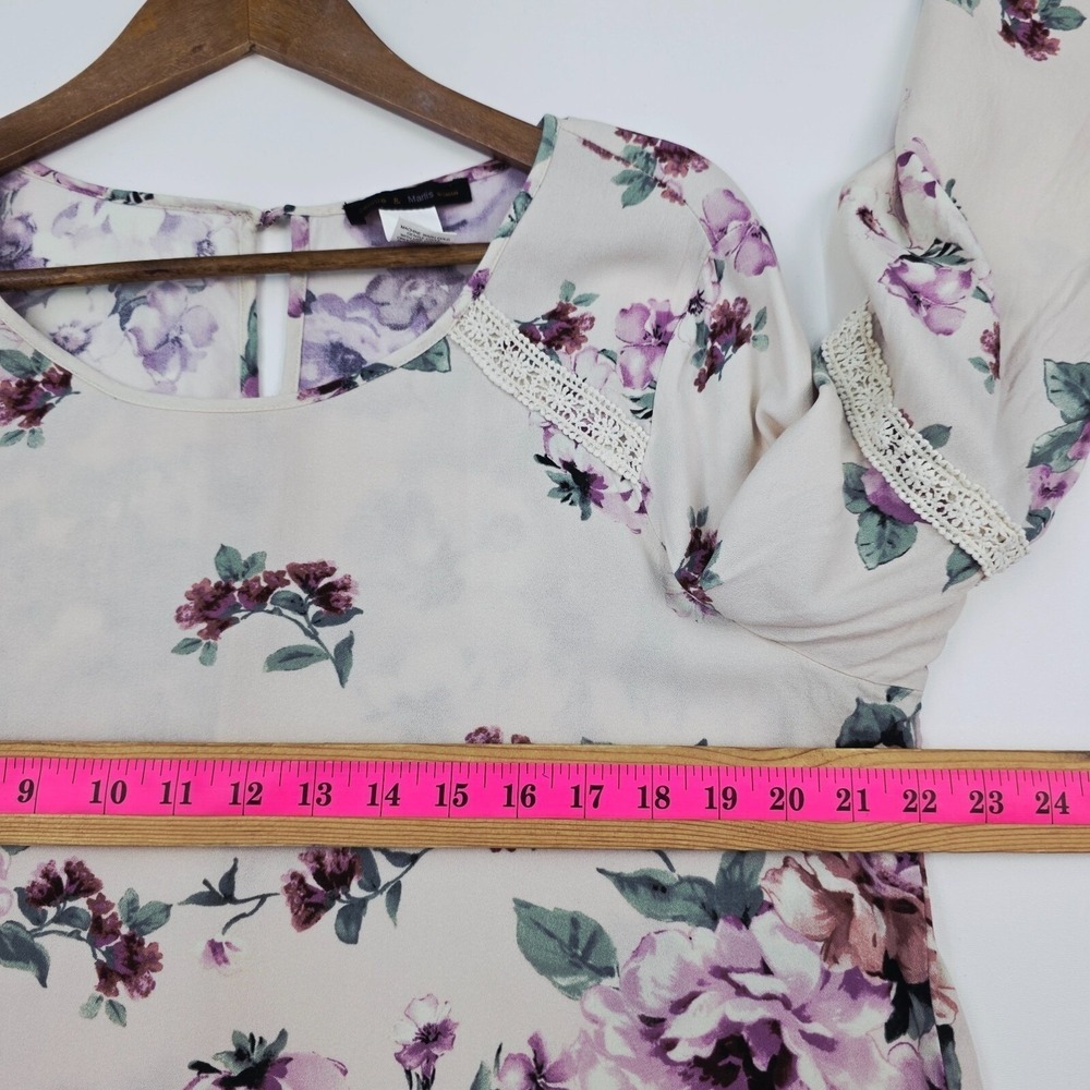 Jennie & Marlis Floral Bell Sleeve Blouse Ivory‎ Purple Lace Trim 1X Boho Fairy - Picture 12 of 14